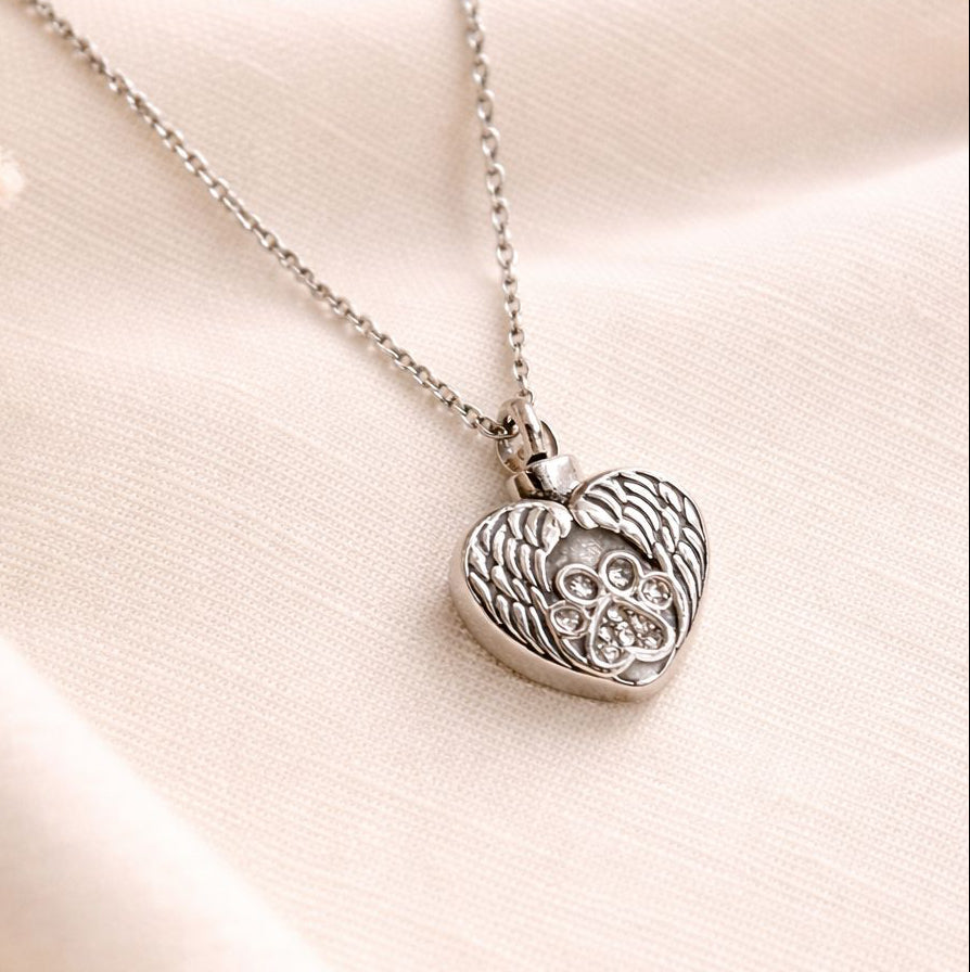 Angel Wings Pawprint Memorial Urn Necklace