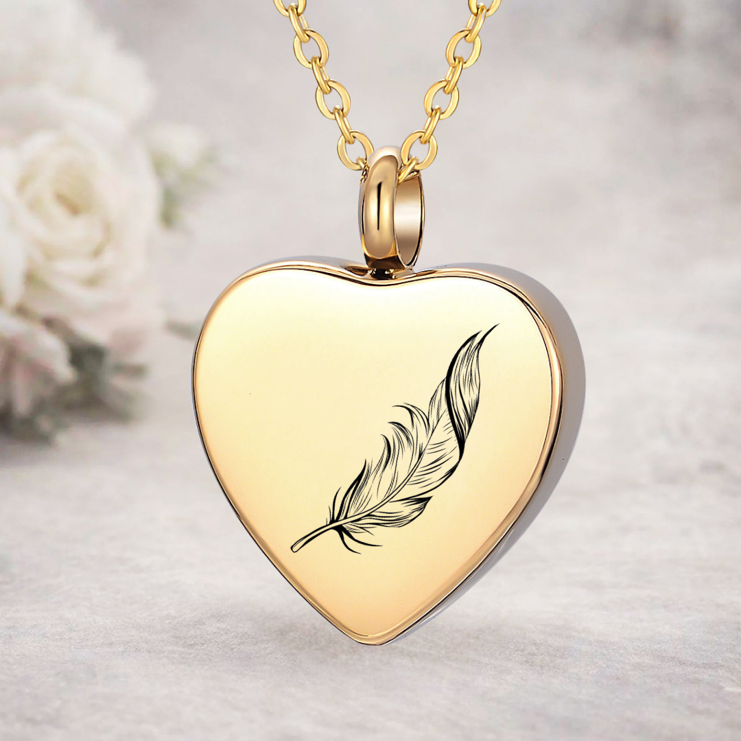 Feather of Love Elegant Heart Urn Necklace