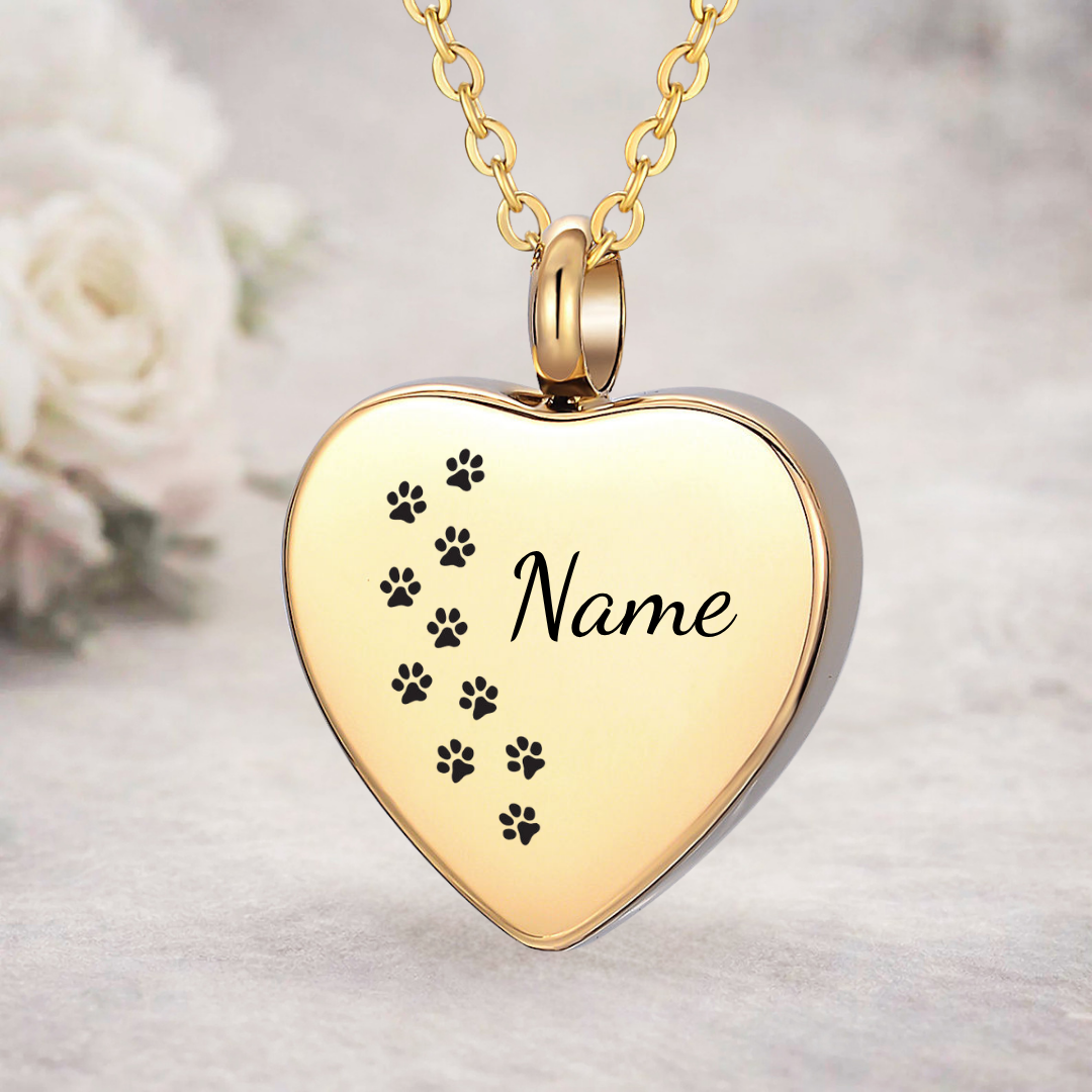 Paw Print Path Heart Urn Necklace
