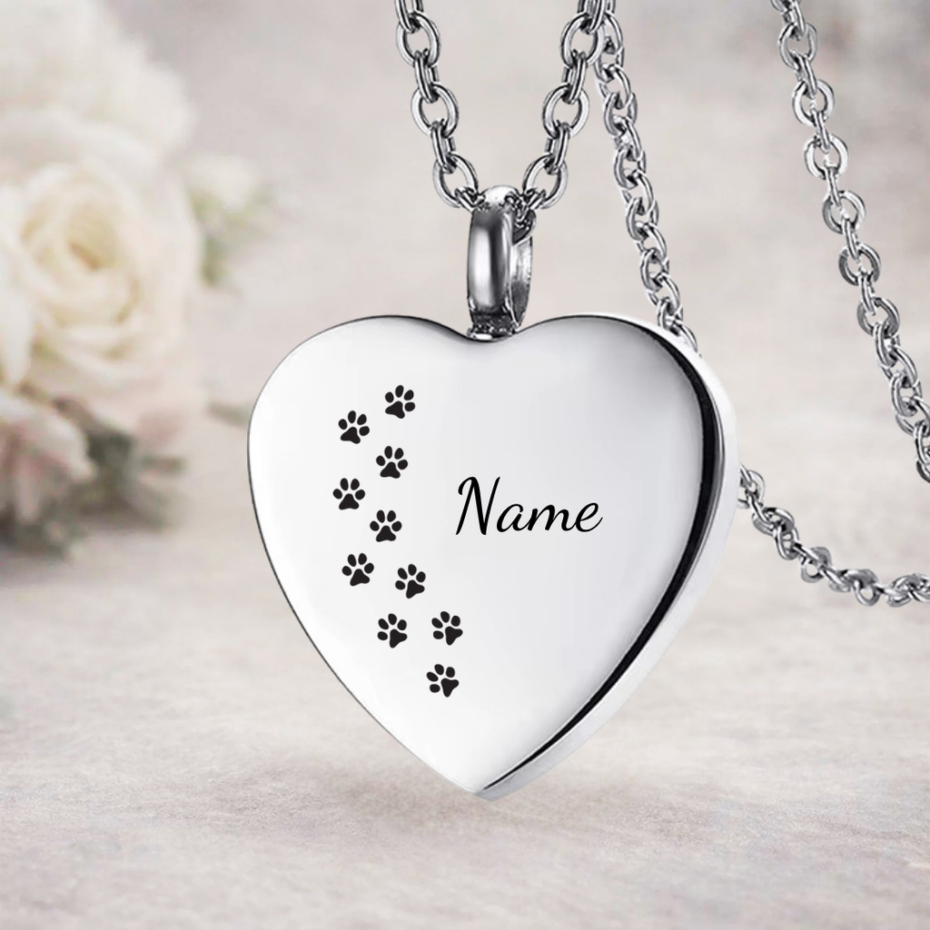 Paw Print Path Heart Urn Necklace