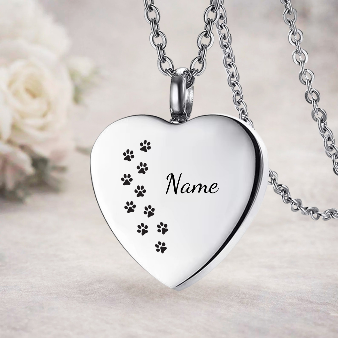 Paw Print Path Heart Urn Necklace